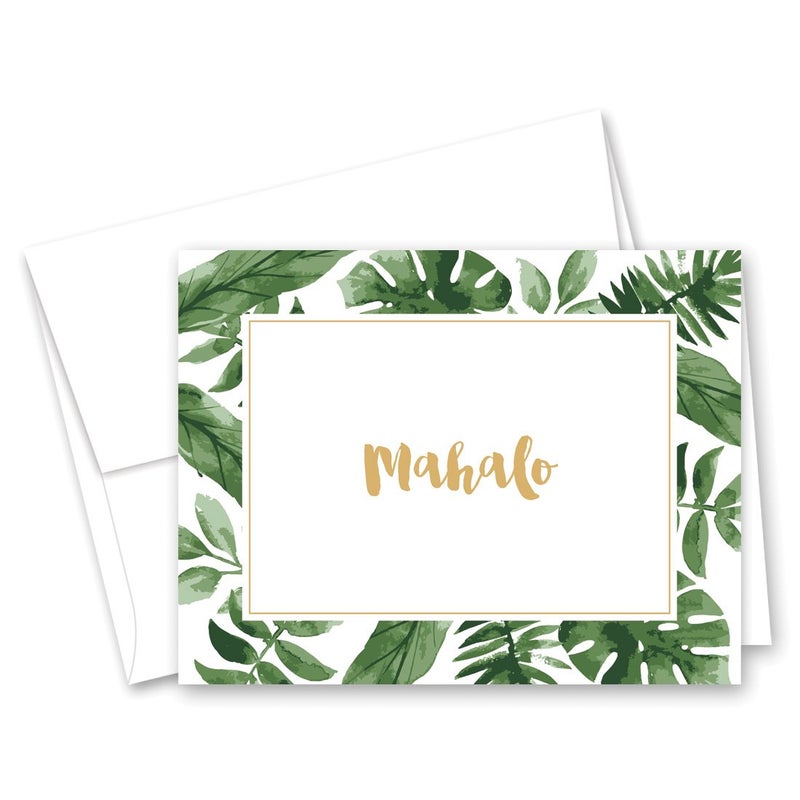 MyExpression.com 50 cnt Watercolor Palm Leaves Hawaiian Mahalo Thank You Cards - Image 1